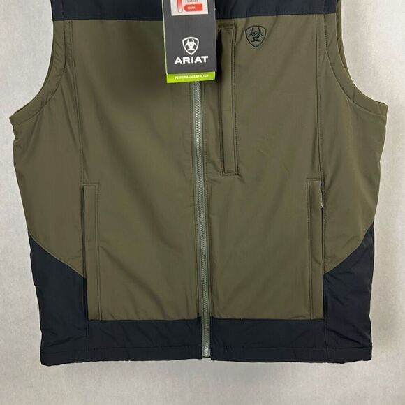 NEW Ariat Mens Pioneer Stretchshell Vest Sz Medium Dark Green Black Full Zip - Picture 3 of 13